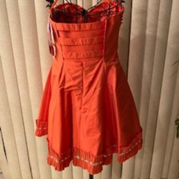 Mandarin Orange Stylish Strapless Party Dress 7/8 - Picture 4 of 6